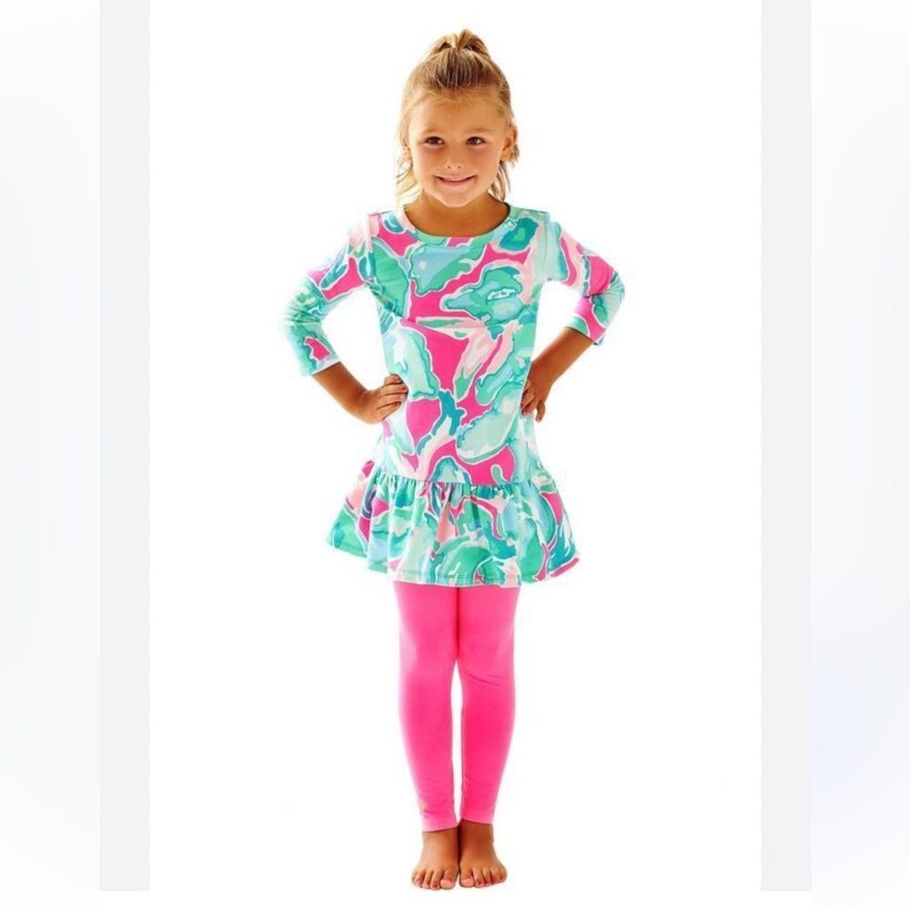 Lilly Pulitzer GIRLS KIM DRESS Tropical Pin Pink Sands Blue Green Small Spring